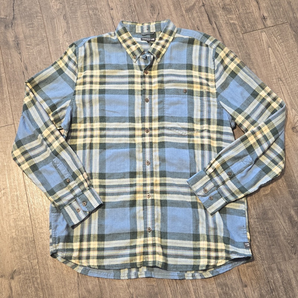 Toad & Co Airsmyth Shirt Mens XL Blue Yellow Plaid Long Sleeve Light Flannel
